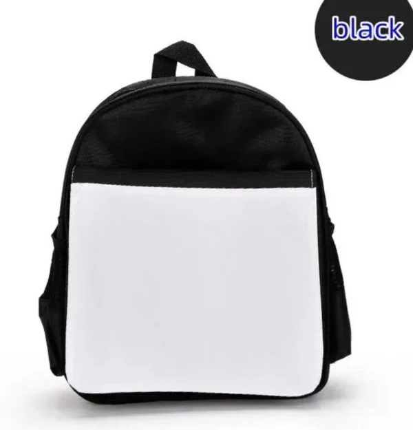 A black backpack with a white back and side pocket.