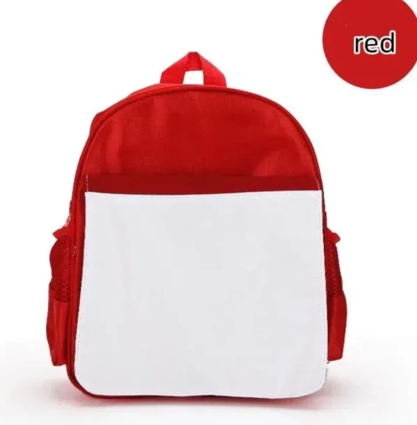 A red backpack with white back and front.