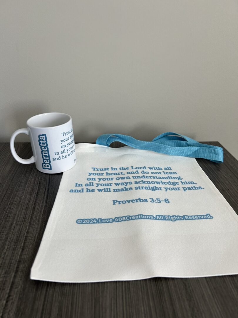 A mug and towel on the table